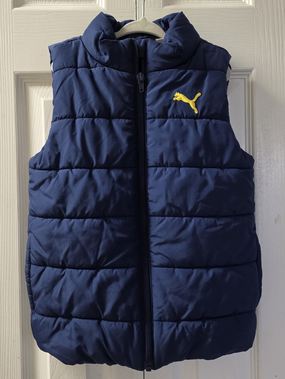 Puma Navy Puffer Vest with Yellow Puma Logo For Boys Size XS 5/6